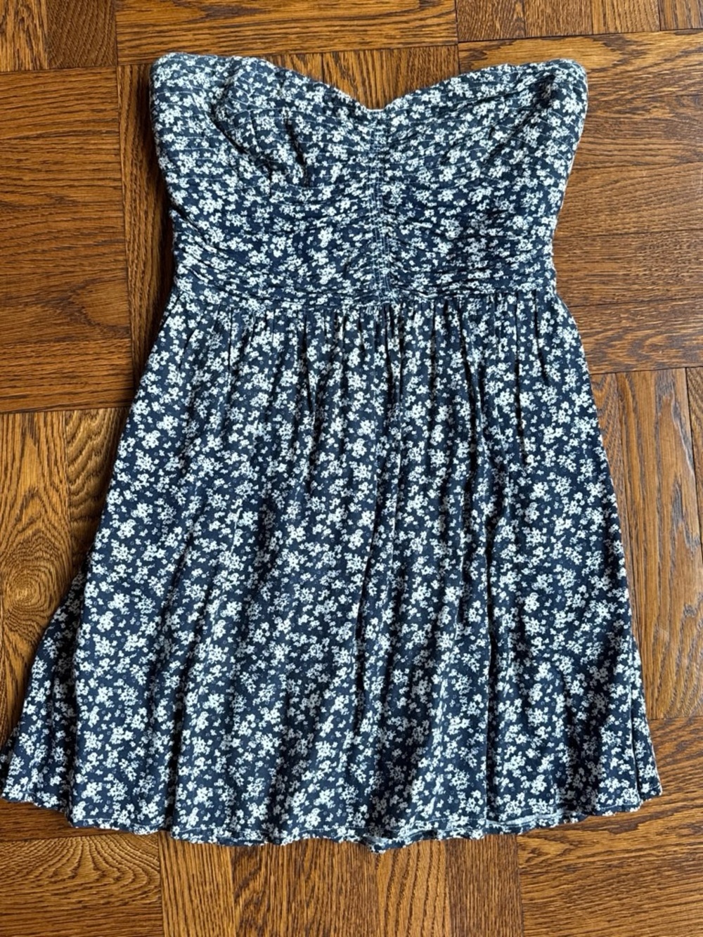 Band of Gypsies Navy Blue and White Floral Strapless Dress